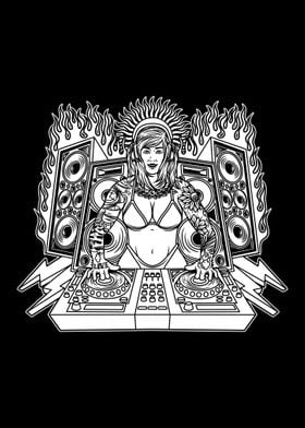 female disc jockey BnW