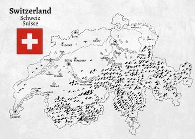 Handdrawn Switzerland Map