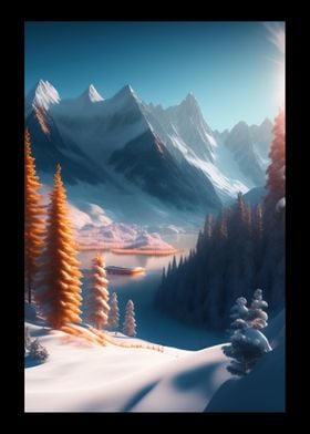 Snowy Path To Mountains