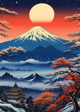 ukiyo e Mount Fuji sakura