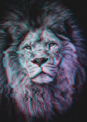 Abstract Glitch Lion Face