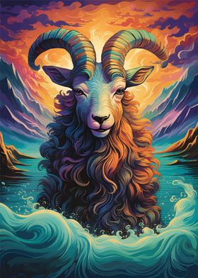 Goat In The Sea Wave