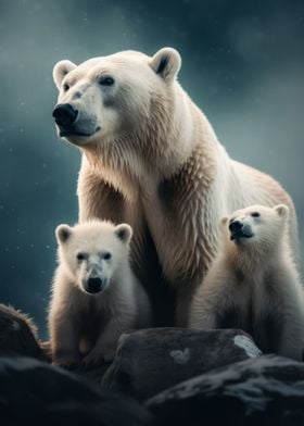 Polar Bear With Cubs