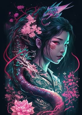 Geisha Dragon Neon