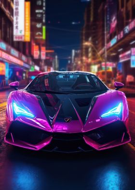 Asian Neon City Sports Car