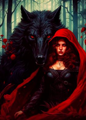 Fantasy girl and wolf