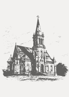 Sketch of church hand draw