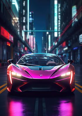 Asian Neon City Sports Car