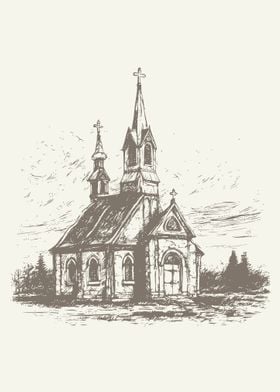 Sketch of church hand draw