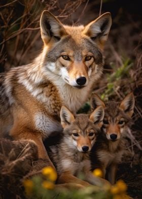 Coyote With Pups