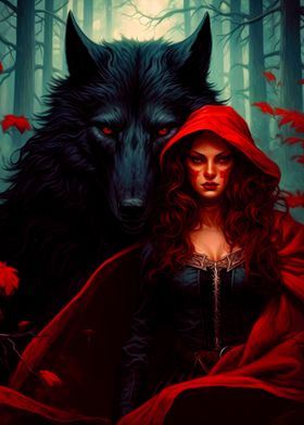 Fantasy girl and wolf