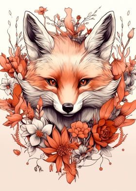 Fox with flowers 