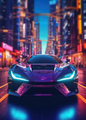 Asian Neon City Sports Car