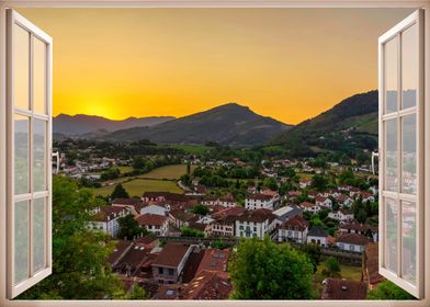 Window view mountain town