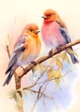 Two Finch Birds Colorful