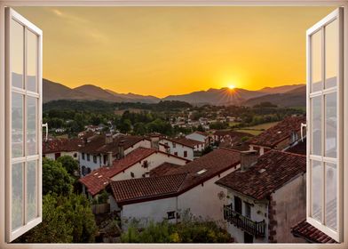 Window view mountain town