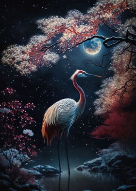 Cranes night moon