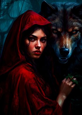 Fantasy girl and wolf