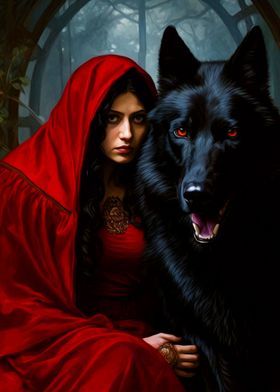 Fantasy girl and wolf