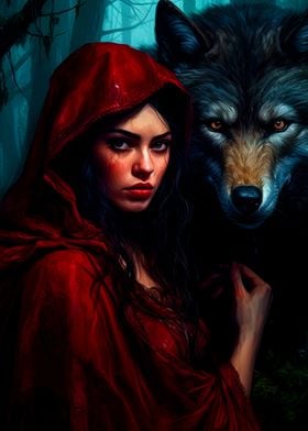 Fantasy girl and wolf