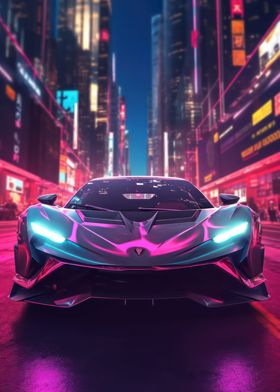 Asian Neon City Sports Car