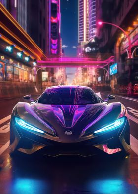 Asian Neon City Sports Car