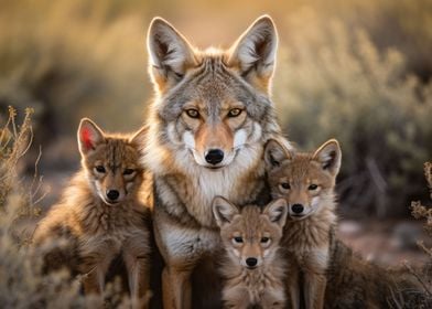 Coyote With Pups