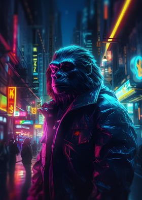 Cyberpunk Gorilla Ape Neon