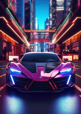 Asian Neon City Sports Car