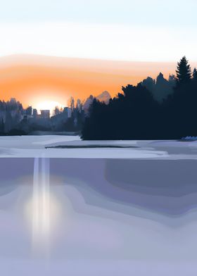 Frozen Lake During Sunset
