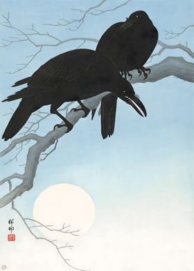 Ukiyo e Two crows