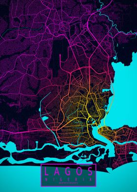 Lagos City Map Neon