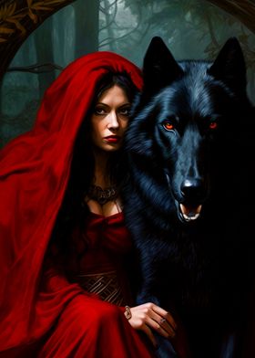 Fantasy girl and wolf