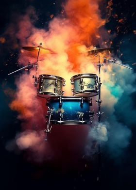 Drums Fly Smoke Colorful 
