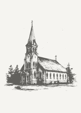 Sketch of church hand draw