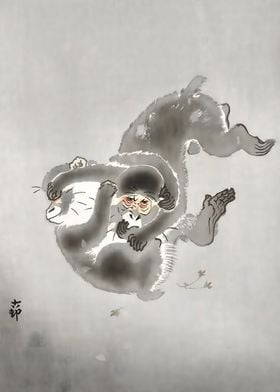 Ukiyo e Two playing monkey