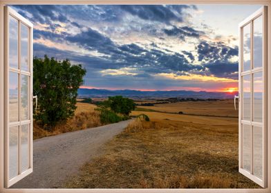 Window view field sunset