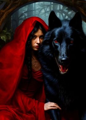 Fantasy girl and wolf