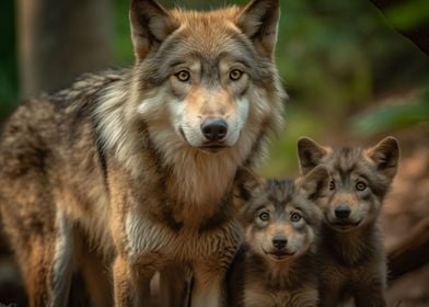 Wolf With Pups