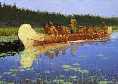 Indians Rowing a Canoe