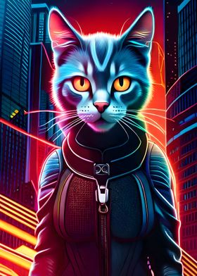 Cyberpunk Cat Cityscape