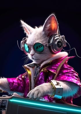 An anthropomorphic DJ cat