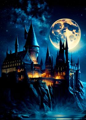 Majestic castle and moon
