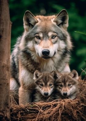 Wolf With Pups