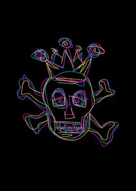 Neon skull icon with crown