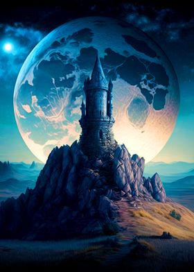 Majestic castle and moon