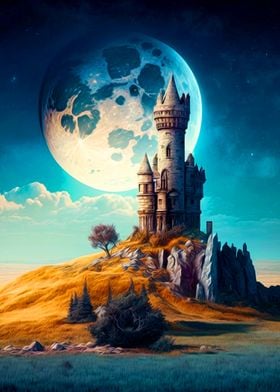 Majestic castle and moon