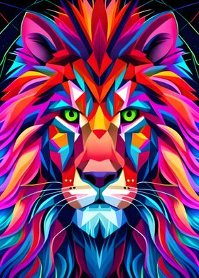 Geometric Cyberpunk Lion