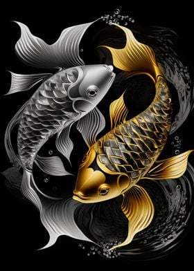 Koi fish silver gold