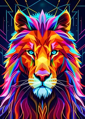 Geometric Cyberpunk Lion